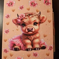 Pink Highland cow with tutu Notebook and pen set.