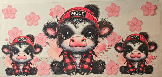 Mood beanie and plaid shirt cow