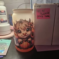 Highland Cow with pumpkins