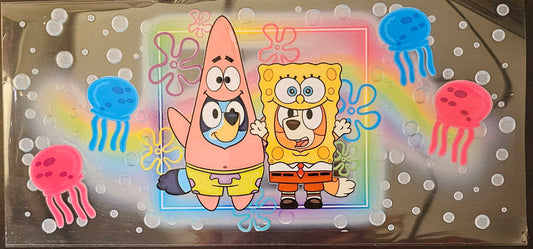 Bluey and friend as Spongebob and Patrick