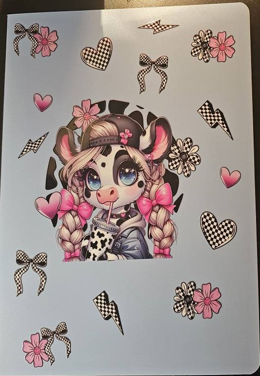 Pink and Black highland cow notebook.