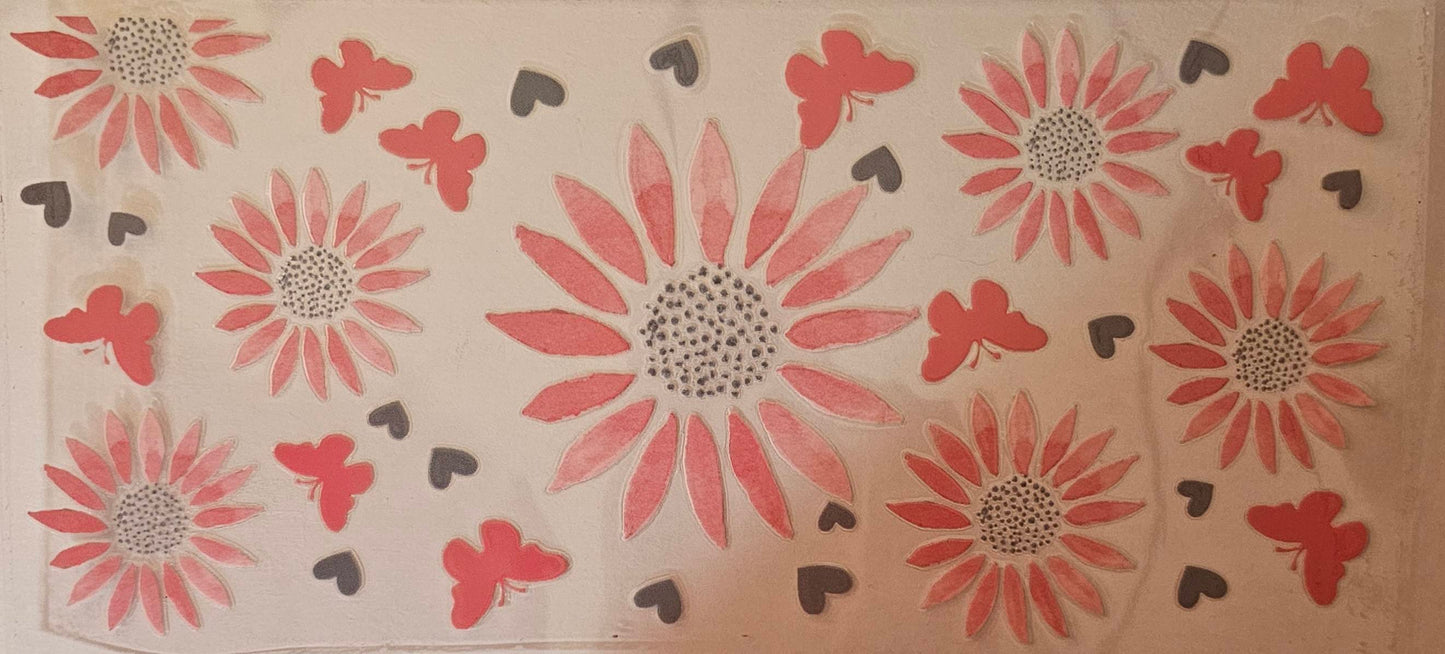 Pink sunflowers with hearts and Butterflies