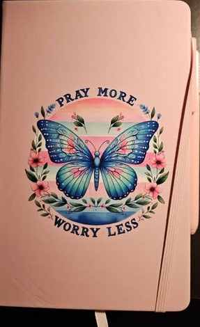 Pray more worry less notebook and pen set.