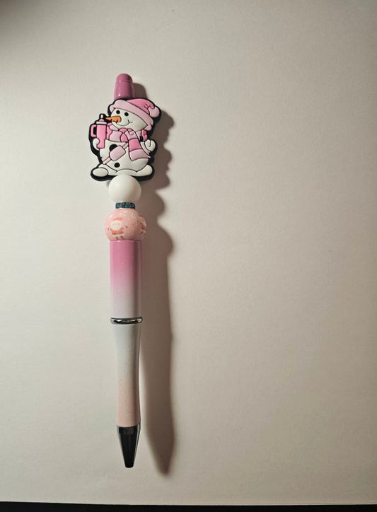 Pink and white Snowman with scarf